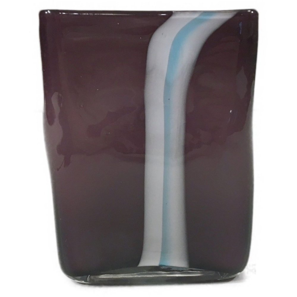 Pier 1 Imports Purple Blue White Stripe Glass Tea Mini Pillar 5.5" Candle Holder
